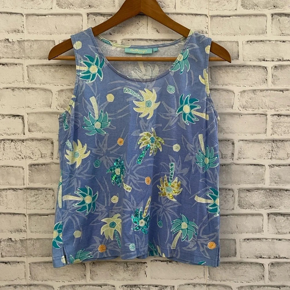 Women’s Anthony’s Resort Wear tropical palm tree tank top Large - Picture 1 of 3